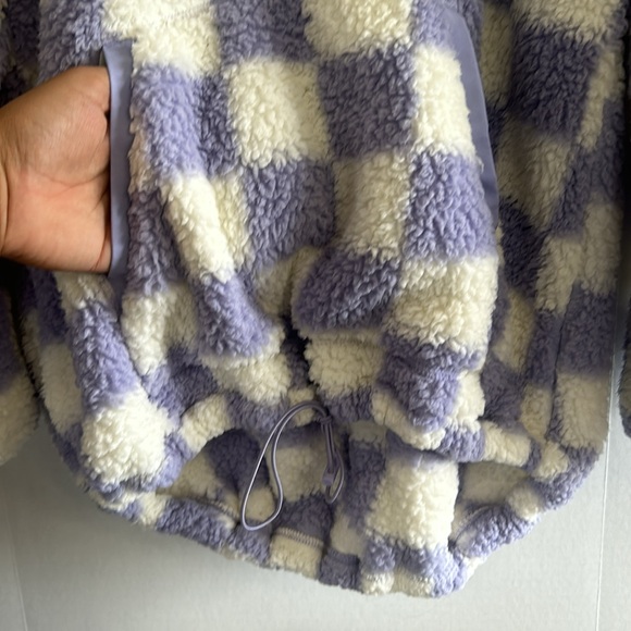 SO Purple and White Checkered Fleece Quarter Zip Collared Sweater womens size XL - Picture 4 of 6